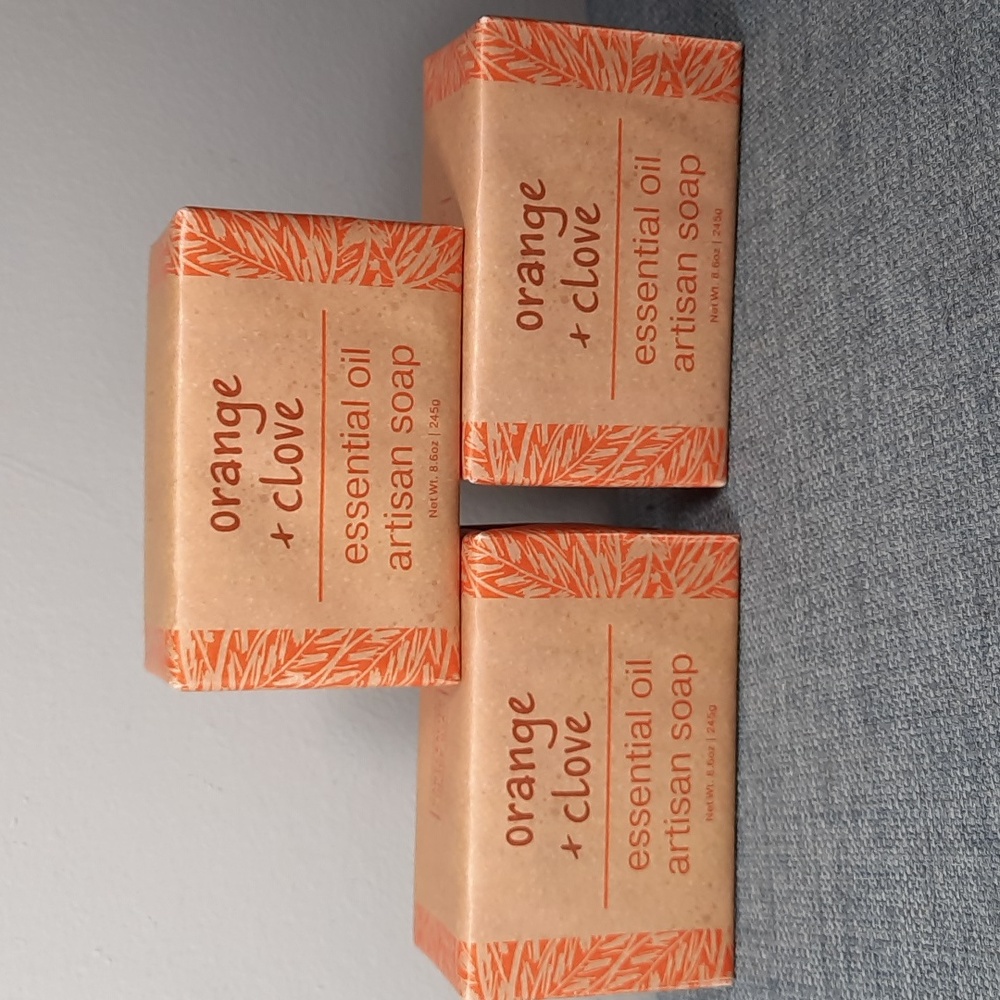 Orange Clove Essential Oil Artisan Spa Bar Bath Soap Set of 3 Bars 8.6oz NWT